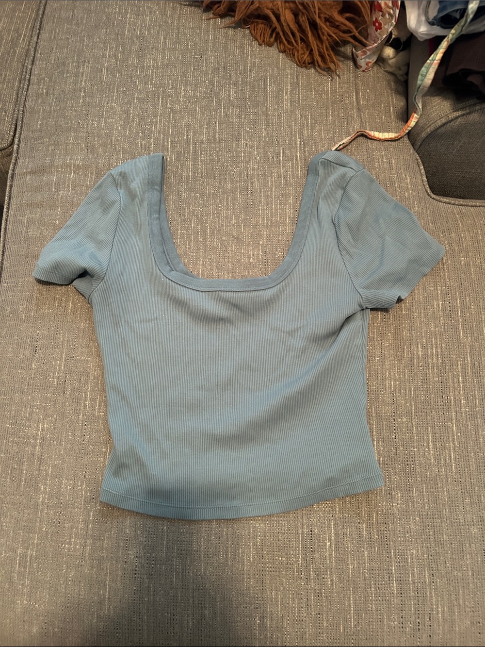 Universal Thread Ribbed Scoop Crop Top - Dusty Blue